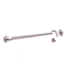 10" (250mm) Satin Chrome Heavy Duty Brass Cabin Hook & Eye Silent Catch/Latch/Holder/Back Gate/Shed/Patio Door