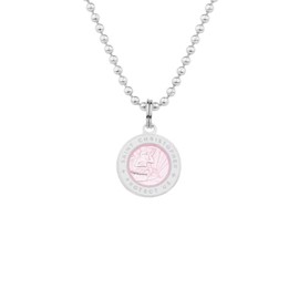 Get Back Necklaces St. Christopher Surf Necklace | Small, ½” Silver Plated Medallion, 18” Aluminum Ball Chain (Pink/White)