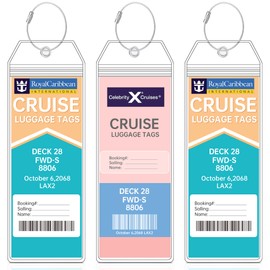 Teskyer 3 Pack Luggage Tags for Suitcases, Compatible with Royal Caribbean and Caribbean Cruises, Waterproof, Clear, Durable, with Zip and Steel Loops, Cruise Accessories
