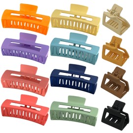 Makikoki Square Claw Clips 12 Pack, Large Hair Claw Clips & Small Hair Clips, Non-Slip Matte Finish for Thick & Thin Hair, Stylish Hair Accessories for Women and Girls - Assorted Colors