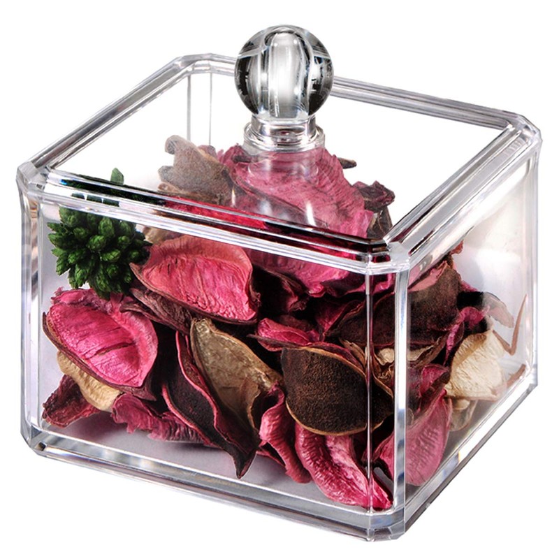 SheeChung Modern Square Acrylic Qtip Holder - Clear Apothecary Jar