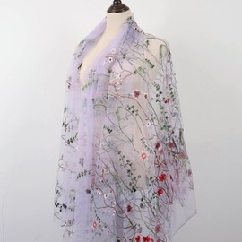 Exquisite Floral Embroidered Lace Fabric Flower Plant Tulle for Sewing Dress Gown Overlay Curtain Embellishment, 60 Inch Wide (2 Yards Precut, Lavender Background)