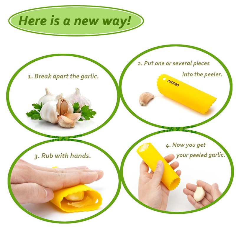 AMXRD Garlic Press Rocker & Silicone Peeler (Random Color), Stainless