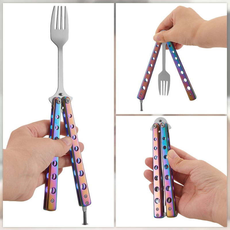 Flutesan 2 Pcs Butterfly Fork and Spoon Set, Tactical Butterfly