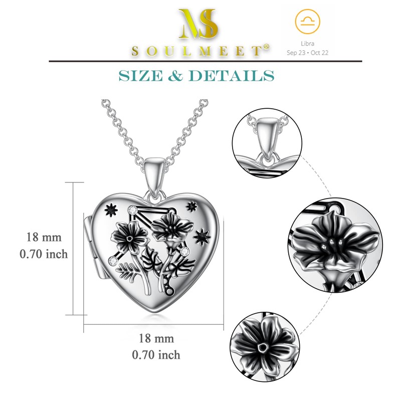 SOULMEET Birth Flowers Morning Glory Cosmos Libra Locket Necklace That