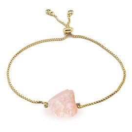 Rose Quartz Bracelet - Natural Raw Stone Pendant Bracelet Spiritual for Women Healing Crystal Bracelets with 14K Gold Plated Chain Reiki Spiritual Gemstones for Beauty Positive Energy