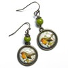 Victorian Robin Bird Earrings Reversed Decoupage Glass Cabochon