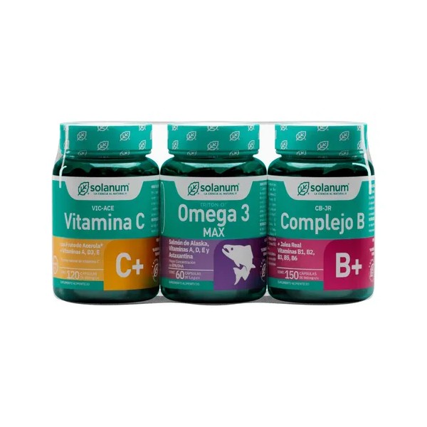 Threepack Solanum Con Omega 3, Complejo B Y Vitamina C