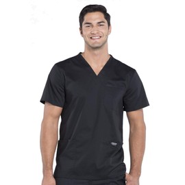 Cherokee V- Neck Men's Scrubs Top with Pockets Plus Size WW670, 2XL, Black