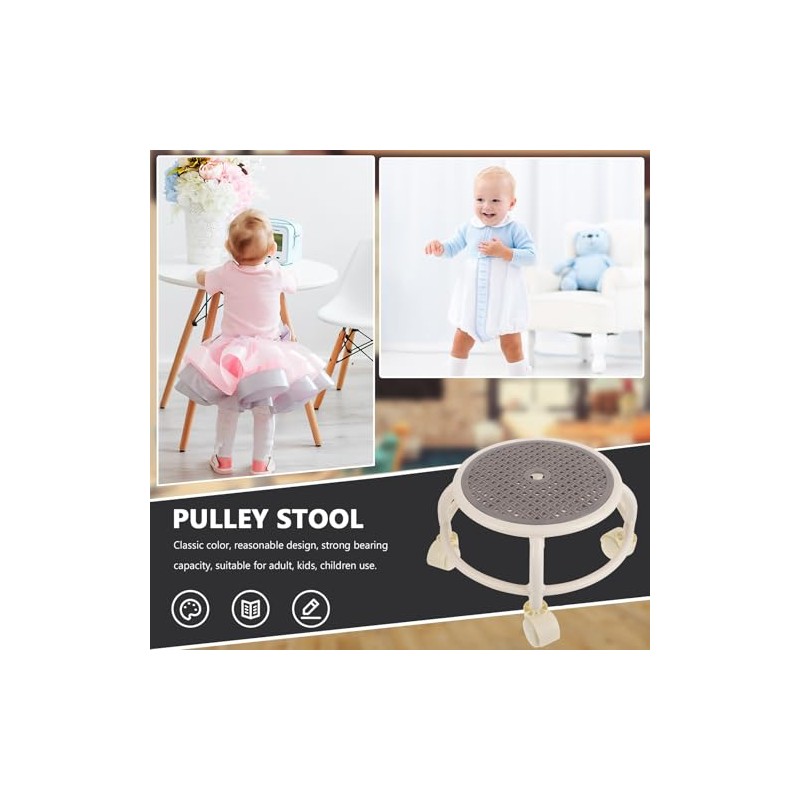 SHOWERORO Taburete Pequeño con Ruedas Gris, Redondo Pedicura y SPA,