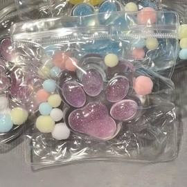 【2025 New】MOBECK 1pcs Fluffy Squishy Cat Paw Squishy Toys, 2.76 inch Big Cute Kawaii fufu Squishies,Sticky Taba Squishy Cat Paw Fur Ball,Super Soft Squishy Stress Relief Funny Fidget Toys Novelty Things Suitable for Adults Kids:_Ice blue glitter