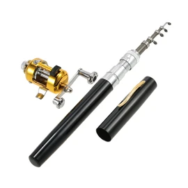 YaSao Fishing Rod Reel Combo Kit Set Mini Telescopic Portable Pocket Pen Fishing Rod Pole + Reel Aluminum Alloy Fishing Accessories (Black)