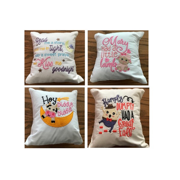 4 Embroidered Baby Pillow Nursery Rhymes
