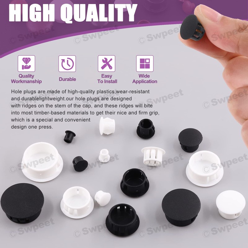 Swpeet 60Pcs 1" - 25mm Black Round Plastic Snap-on Hole