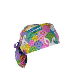 Ponytail Medical Scrub Cap. – Easter Eggs/Glitters.- Turn Up Ponytail Scrub Hats, Dr. Hats, Nurses Hats. Scrub Hat for Women & Men tie Back | Working Cap with Holder