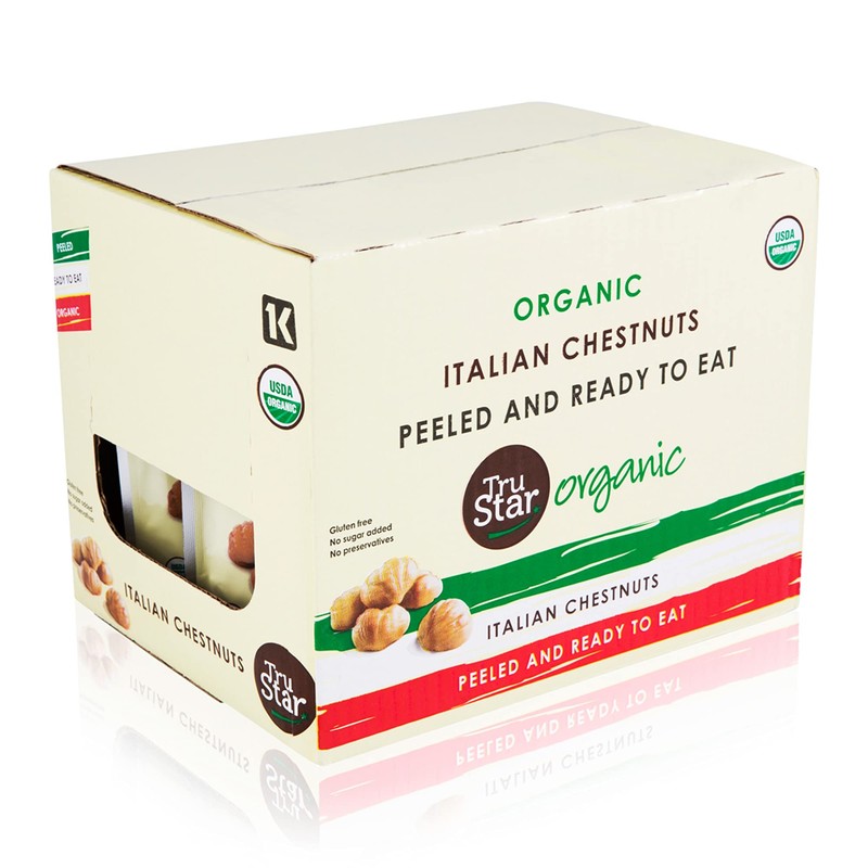 TruStar Organic Italian Chestnuts, Peeled, Ready-to-eat, 3.5oz Pouch (Pack of