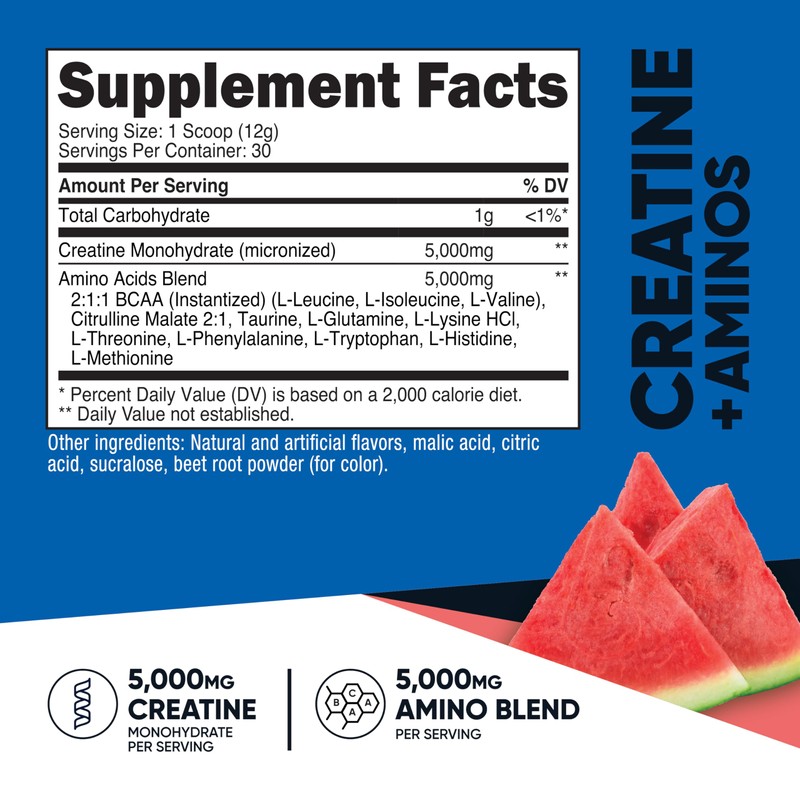 Nutricost Creatine + Aminos 30 Servings (Watermelon Flavored) - 5,000mg