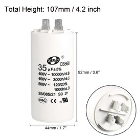 JUNJIAHUAYUE 35uF CBB60 Motor Run Capacitor 450V AC Double Insert 50/60Hz Cylinder 92x44mm White for Air Compressor Water Pump Motor