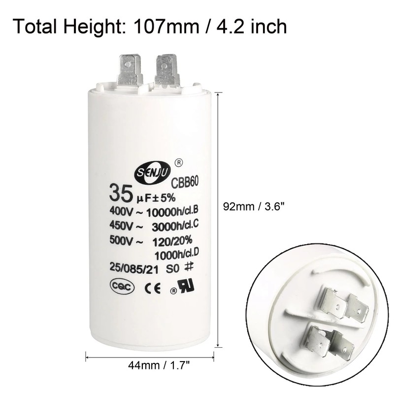 JUNJIAHUAYUE 35uF CBB60 Motor Run Capacitor 450V AC Double Insert