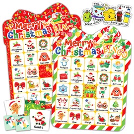 MonEnfance Christmas Bingo Cards, 24 Players Cute Christmas Bingo Game for Kids Adults Merry Christmas Party Supplies Family Games Activities Xmas Festival Holiday Bingo Sets