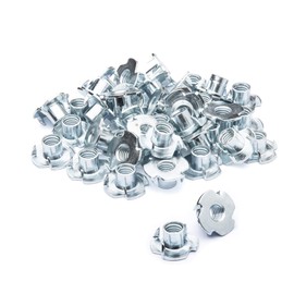 POWERTEC 3/8-16 T Nuts, 50 Pcs | 4 Pronged Tee Nuts for Bolts and Stem Caster Wheels, Threaded Inserts for Wood Working, Rock Climbing Holds and Furniture, For Use with Hammer | 5/16" length (QTN1112)