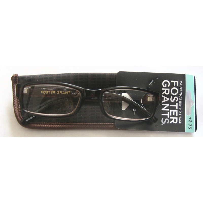 Foster Grant Derek BRN Men's Rectangular Readers with Case +2.75