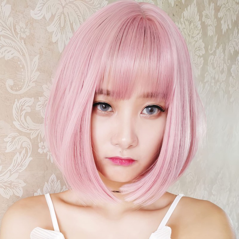 wig sweet short bob full wig bob straight semi-long natural
