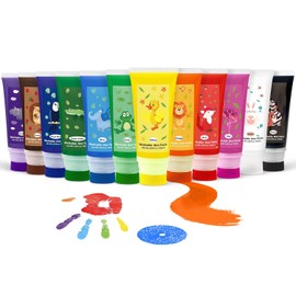 Washable Finger Paint with a Sponge Head, 12 Colors (1.69fl oz/Tube) Non-Toxic, Toddler Painting Set for Kids Boys Girls Gifts, Hand-Painted DIY, Ages 1-3 4 5 6+