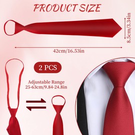 2Pcs 42cm Tie for Men, Pre-Tied Necktie Adjustable Neck Strap Matte Solid Color Ties For Men for Wedding Work Formal Business Tie Graduation School Uniforms (Red)