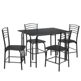 Giantex Kitchen Table and Chairs for 4, 5 Pieces Dining Table Set w/Metal Frame, Rectangular Dinner Table w/Four Chairs, Dinette Set for Dining Room, Breakfast Nook, Apartment, Kitchen (Black)