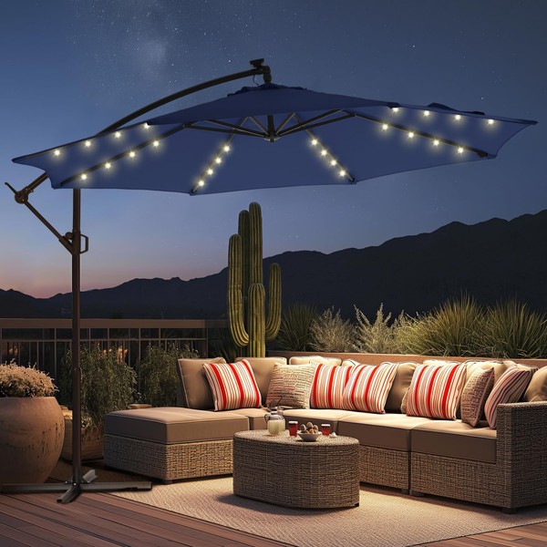 HOMSHADE 10ft Solar Lights Offset Cantilever Patio Umbrella - with