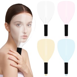 Pineraap 4 Pcs Barber Hair Salon Face Shield, Plastic Hairspray Face Cover Protector, Professional Hairdressing Protective Mask, Reusable Hairspray Shield with Sponge Handle for Face Eyes Protection
