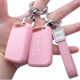 0Q75L 2-Pack for Volkswagen Key Fob Cover, Pink TPU Case for Women with Keychain 5-Buttons Compatible with VW 2018-2021 Atlas Tiguan Arteon Jetta