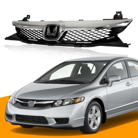 YLT AUTO Front Bumper Cover Grille Cover Replacement Kit Chrome Guard Grid Air Intake Fit 2009 2010 2011 for Honda Civic Sedan