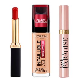 LOreal Paris, Kit Mascara Lash Paradise Waterproof  Color Riche Tono 346  Base Infalible Tono 200 - Producto Original de Alta Calidad, Entrega Rápida 