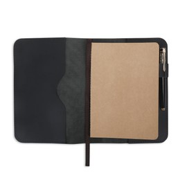 CestAntiQ, A5 Leather journal cover, Refillable Journal Cover for Large and Medium A5, Leather Handmade Notebook Cover, 9 x 6 Inches Leather Bound Journal (Black)