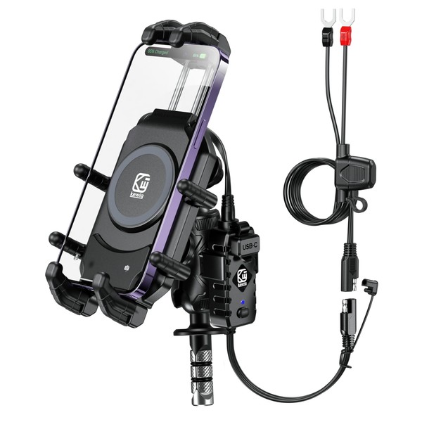 BRCOVAN Motorcycle Fork Stem Phone Mount with Qi 15W Wireless