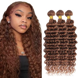 GLSMOSNW Light Brown Bundles Color 30 Deep Wave Bundles 10 12 14 Inch Unprocessed Brazilian Virgin Remy Hair Extensions Brown Bundle For Black Women