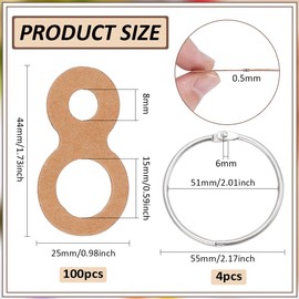 BENECREAT 100Pcs Kraft Paper Thread Drops, 4.4x2.5cm Gourd Shape Cross Stitch Thread Organiser with 4Pcs Floss Ring for Craft DIY Sewing Storage, 0.5mm Thick
