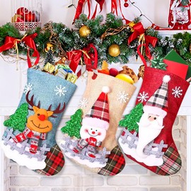 Auirshiky Christmas Stocking Set, Santa Stocking Set, Christmas Stocking Socks, Christmas Stocking Gift Bag, Christmas Tree Socks, Santa Socks for Christmas Party Decorating (Colour)