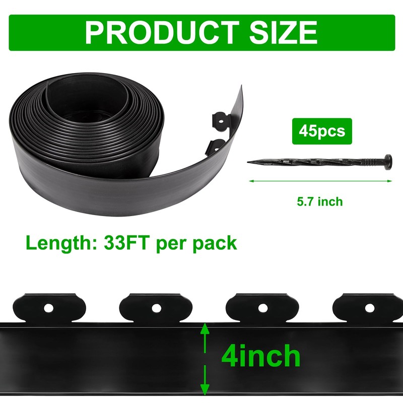 JERIA 4 Inch Tall 33 FT Garden Edging Kit with