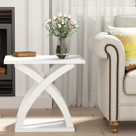 ChooChoo End Side Table, Modern End Table with Storage Shelf, X-Design Side Table Living Room (White)