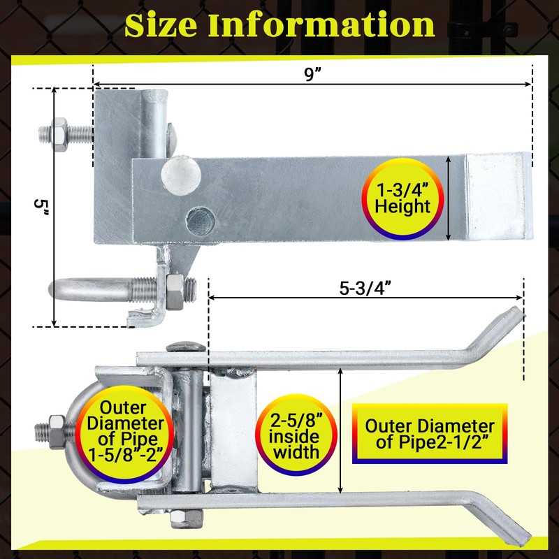 MorningRo 2-1/2 Inch Chain Link Single Gate Latch for 1-5/8"