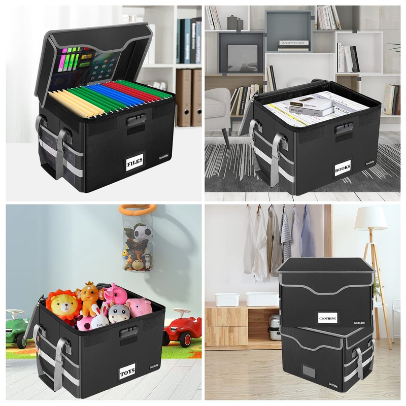 DocSafe Fireproof Document Box with Lock,File Storage Organizer with Pockets,Collapsible