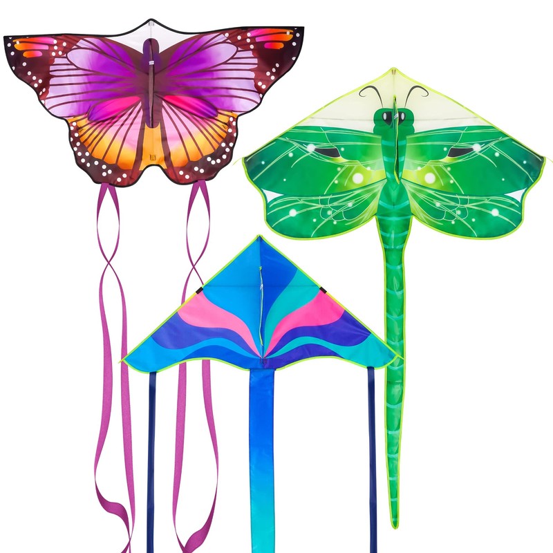 3 Pack Large Kites - Butterfly Delta Dragonfly Kites Easy