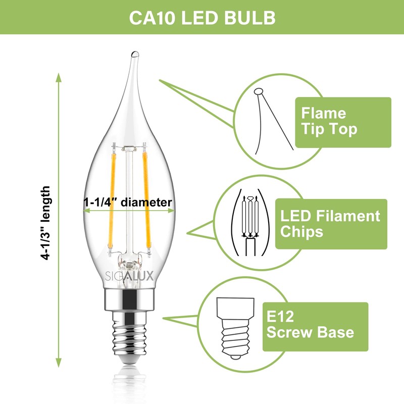 Sigalux Candelabra LED Light Bulbs Dimmable, E12 40 Watt Chandelier,5000K