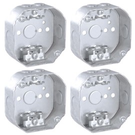 OHLECTRIC 4” Welded Octagon Steel Electrical Box| 1-1/2" Deep Box with 1/2” Knockouts and MC Clamps, Fire Rated | Ideal for Lighting Fixtures, Switches and Receptacles (4-Pack)