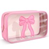 Kacctyen Pink Bow Clear Makeup Bag Coquette Pink Bow Travel