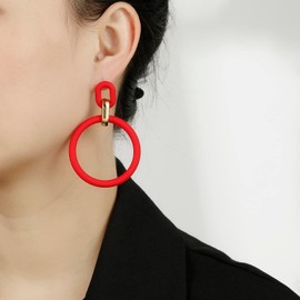 RUOFFETA Acrylic Rectangle Earrings, Fashion Acrylic Square/Oval/Hoop Statement Drop Earrings for Women(Red Hoop)