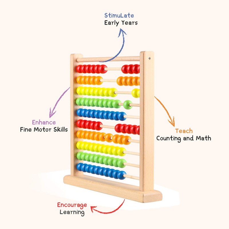 Wondertoys Wooden Abacus Maths Games with 100 Beads for Kids
